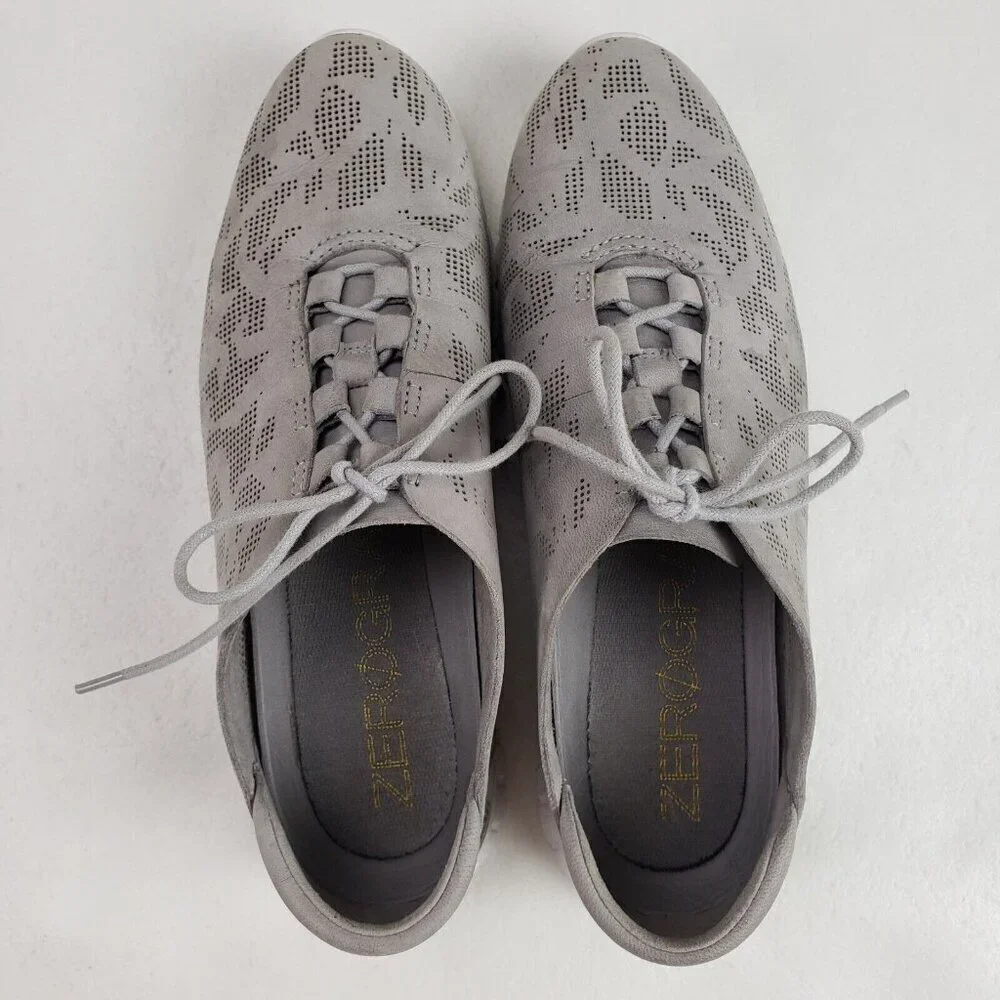 Cole Haan ZeroGrand Perforated Oxford Shoe Womens 6.5 B Gray Nubuck Flat Sneaker